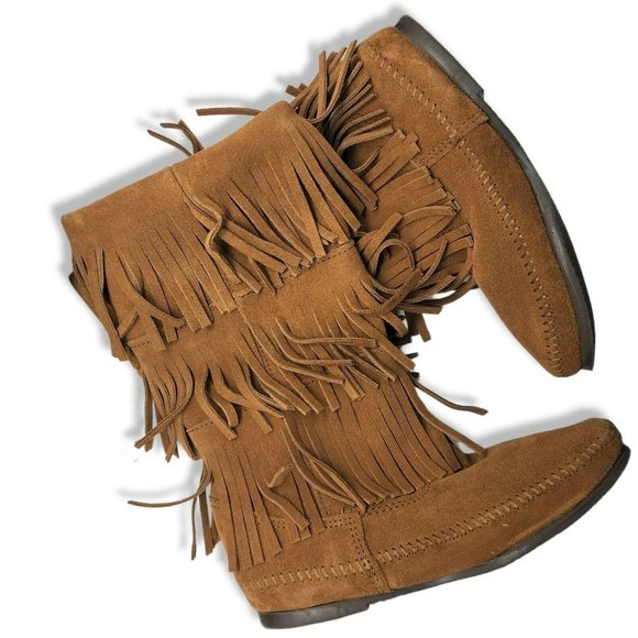 Minnetonka Fringe Boots Brown Suede 638 